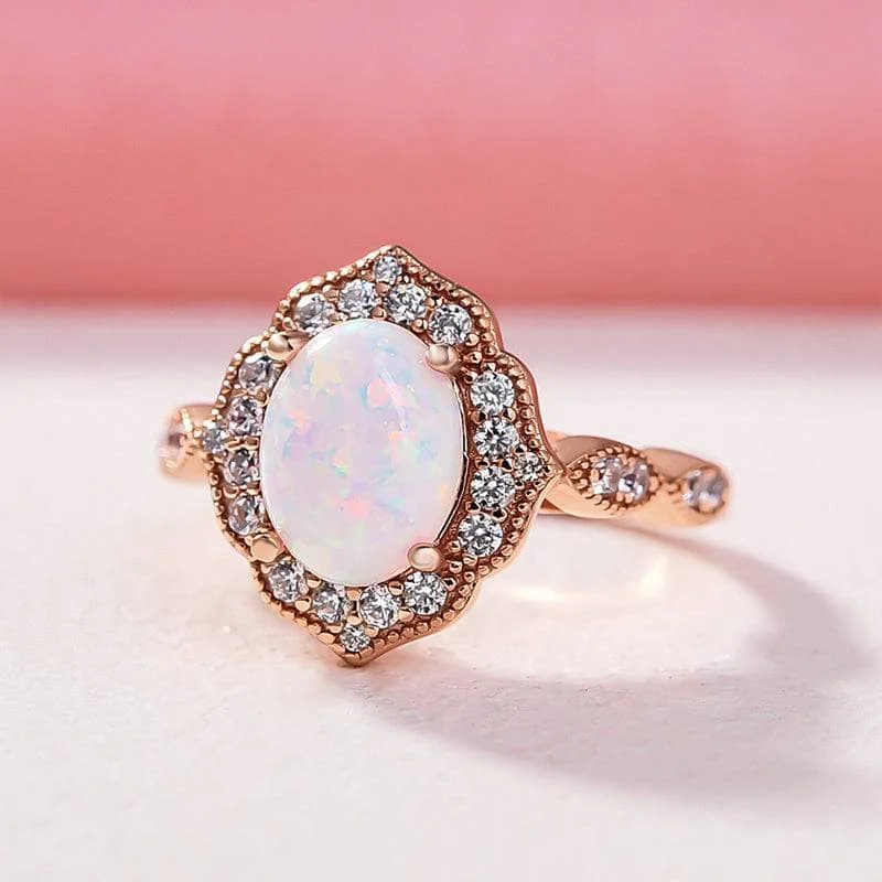 engagement rings for brides-Rose Gold Oval Cut Moonstone Engagement Ring