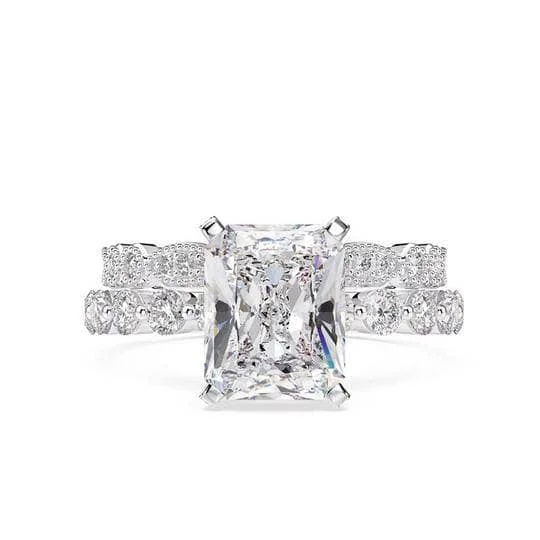 affordable platinum engagement rings-4.0ct Radiant Cut White Sapphire Wedding Ring Set