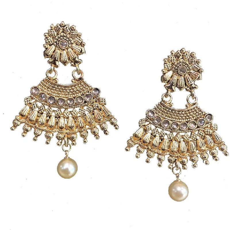 luxury gold earrings for women-Shreeji Brown Kundan Gold Plated Dangler Earrings - SE_686