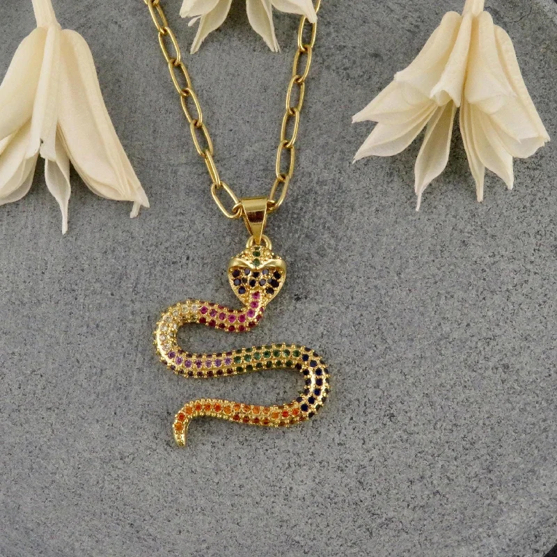 zodiac necklaces for women-Gold Colorful Twisted Serpent Necklace