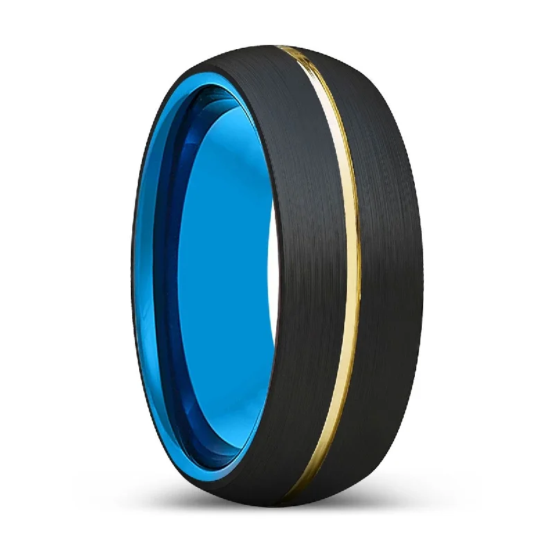 luxury wedding rings for women-IMRICH | Blue Tungsten Ring, Black Tungsten Ring, Gold Groove, Domed