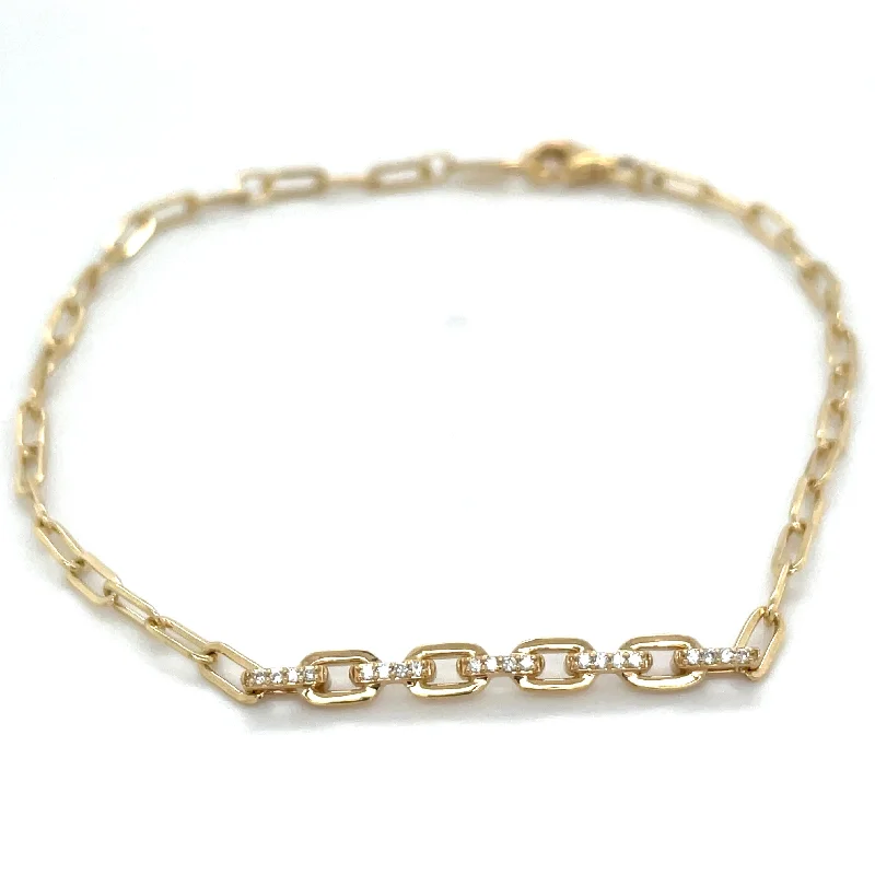 simple bangles for women-9ct Yellow Gold Paperlink And Diamond Bracelet