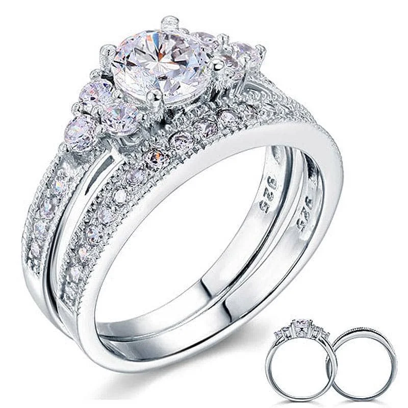 halo diamond engagement rings-Vintage Style 1 Carat Created Diamond 2-Pc Wedding Engagement Ring Set