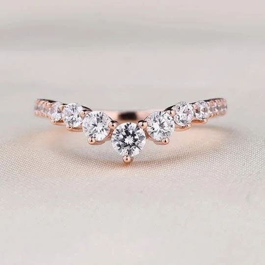 custom engagement rings-Rose Gold Chic Thin V Shaped Stacking Wedding Band