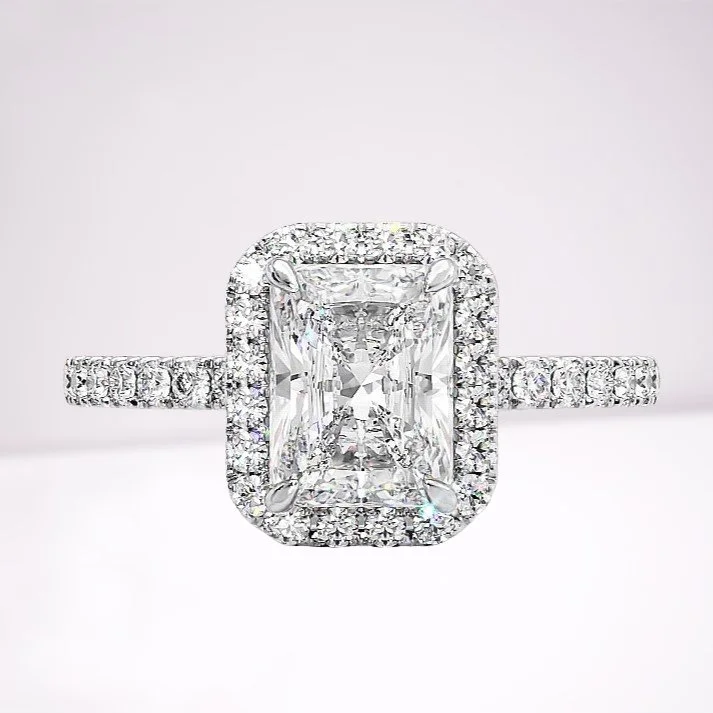 luxury solitaire engagement rings-White Gold Halo Radiant Cut Simulated Diamond Engagement Ring