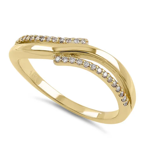 engagement rings with diamonds-Solid 14K Yellow Gold Elegant Overlapping Diamond Wave Ring