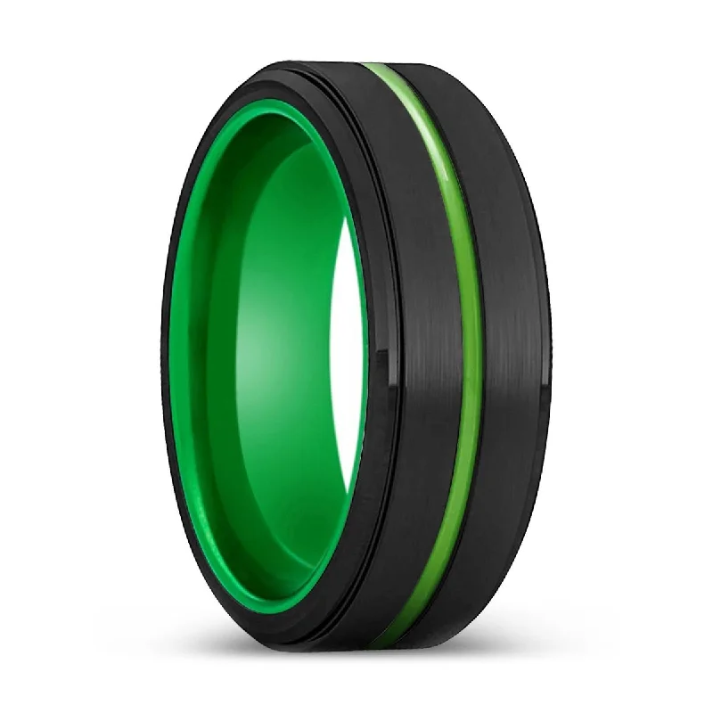 double band rings for women-OLATHE | Green Ring, Black Tungsten Ring, Green Groove, Stepped Edge