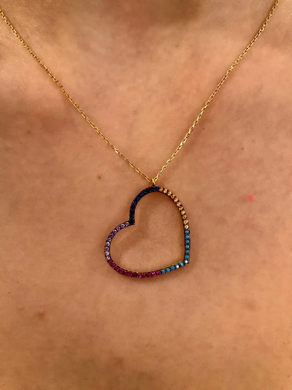 geometric necklaces for women-Rainbow Sideways Heart Necklace