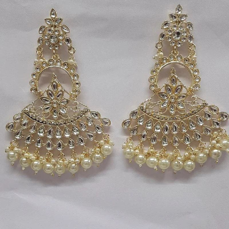 dainty earrings for women-Shreeji Kundan Stone Gold Plated Dangler Earrings - ShreejiEar43