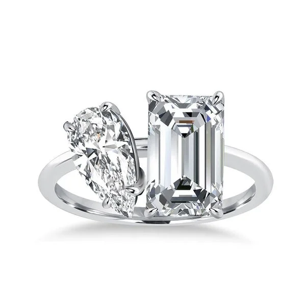 classic solitaire engagement rings-Unique Emerald Cut & Pear Cut Double Stone Engagement Ring