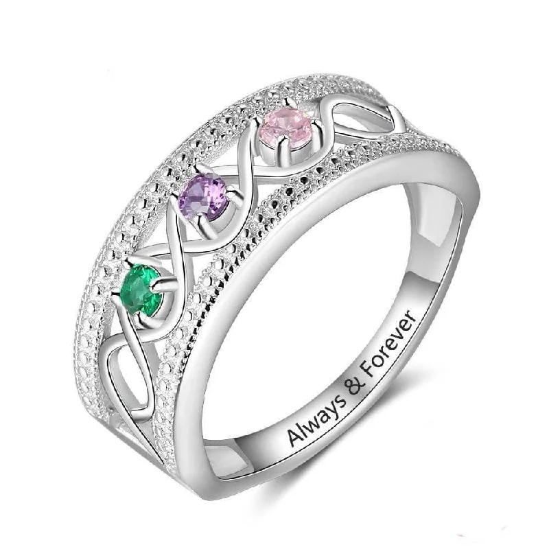 luxury engagement rings-Personalized Promise Rings with 3 Birthstones Custom Name Infinity Love