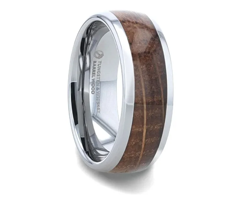 luxury gold bands for women-Whiskey Barrel Ring - Domed Tungsten 8mm