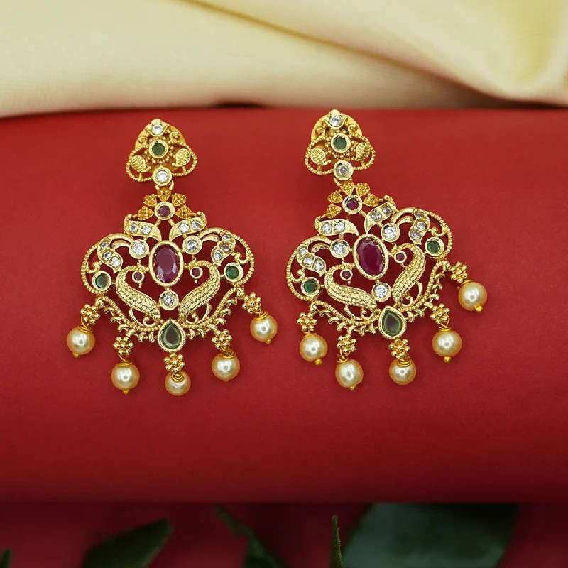 gold earrings for women-Diksha Collection Gold Plated Pota Stone Dangler Earrings