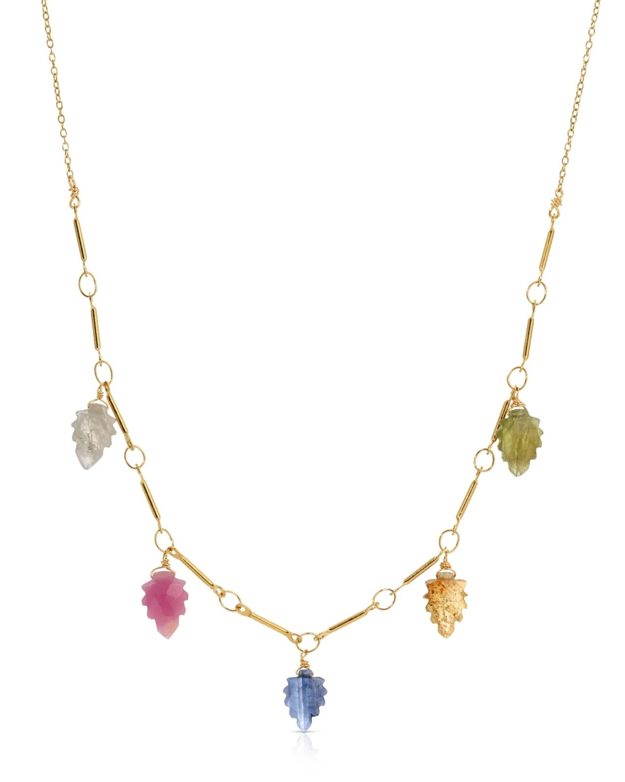 chic chain necklaces for women-Watermelon Leaf Tourmaline Charm Necklace