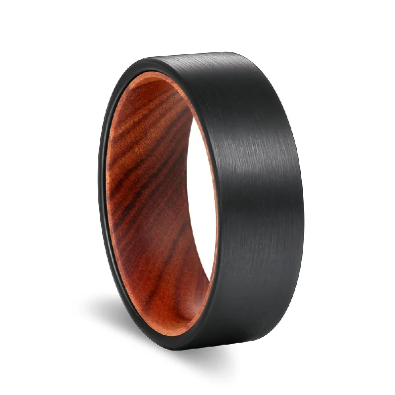 promise rings for women-QUEST | Iron Wood, Black Flat Brushed Tungsten