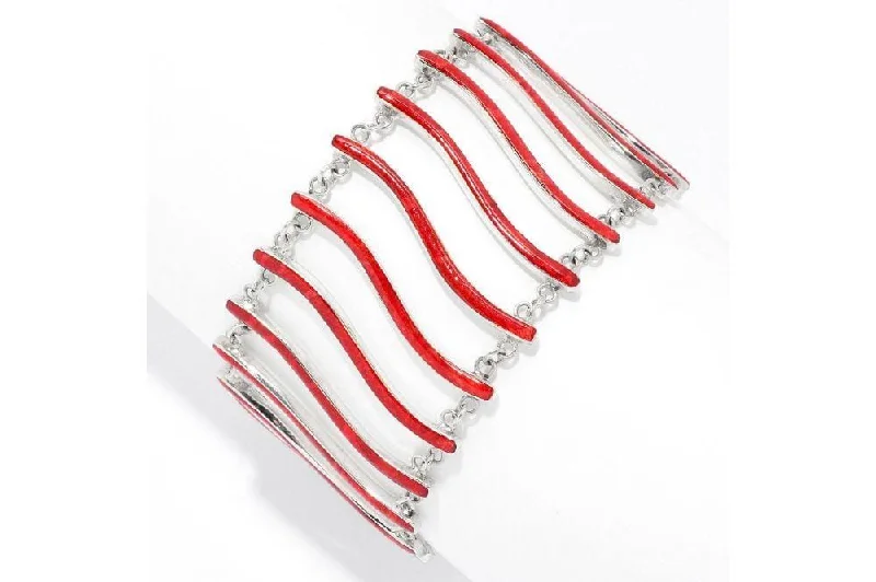 fashion bangles for women-Sterling Staircase Bracelet- Coral