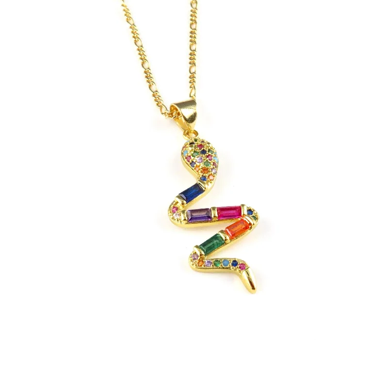 pearl necklaces for women-Colorful Gold Snake Necklace