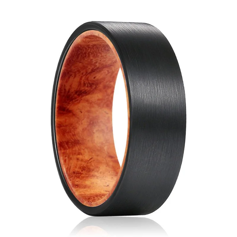 classic solitaire rings for women-MARA | Tungsten Ring Red Burl Wood