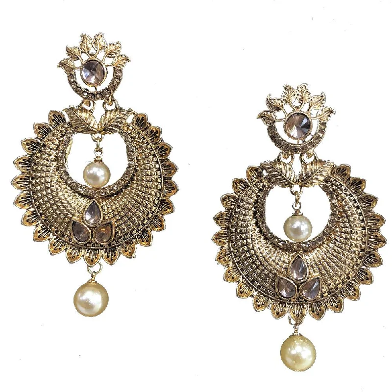 minimalistic earrings for women-Shreeji Brown Kundan Gold Plated Dangler Earrings - SE_779