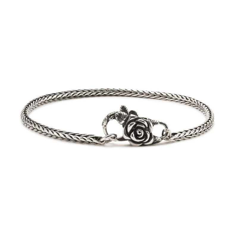 luxury cuff bangles for women-Sterling Silver Bracelet with Rose Lock