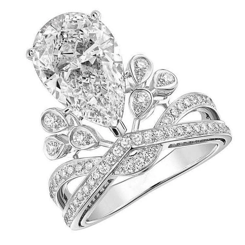 elegant engagement rings-Pear Cut Diamond Crown Engagement Ring