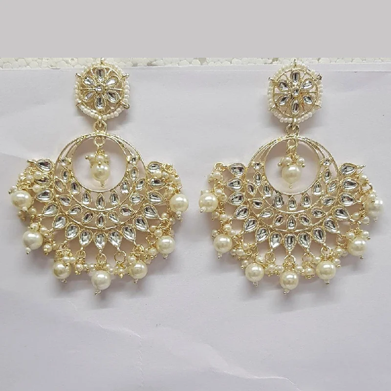 silver stud earrings for women-Shreeji Kundan Stone Gold Plated Dangler Earrings - ShreejiEar45