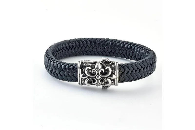 handmade bangles for women-Fleur De Lis Leather Bracelet