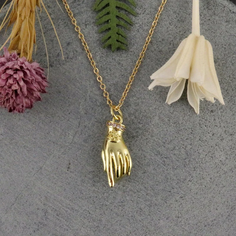 geometric necklaces for women-Poised Hand with Eye Necklace