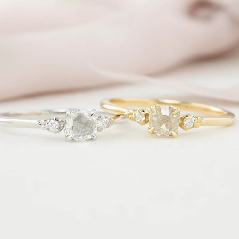 engagement rings with gemstones-Estel Ring, 0.30ct Rose Cut Diamond, 14k Yellow Gold & 14k White Gold (One of a kind)