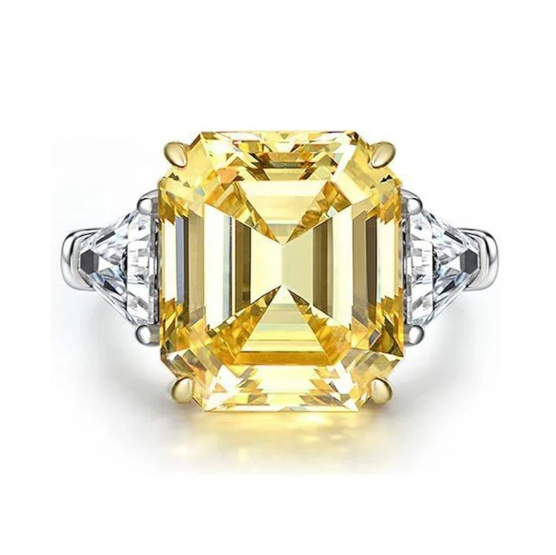 radiant engagement rings for women-Yellow Sapphire Asscher Cut Three Stone Engagement Ring