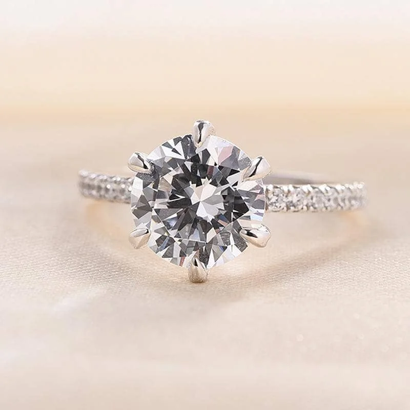 custom halo engagement rings-Classic 6 Prong Round Cut Diamond Engagement Ring