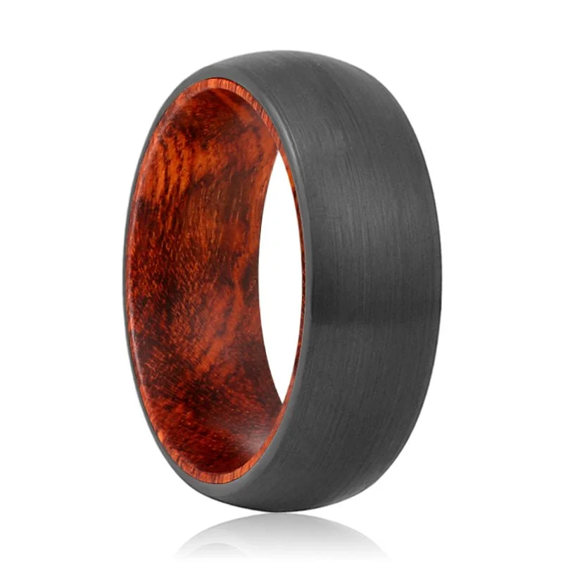 adjustable diamond rings for women-KNOT | Snake Wood, Black Tungsten Ring, Brushed, Domed