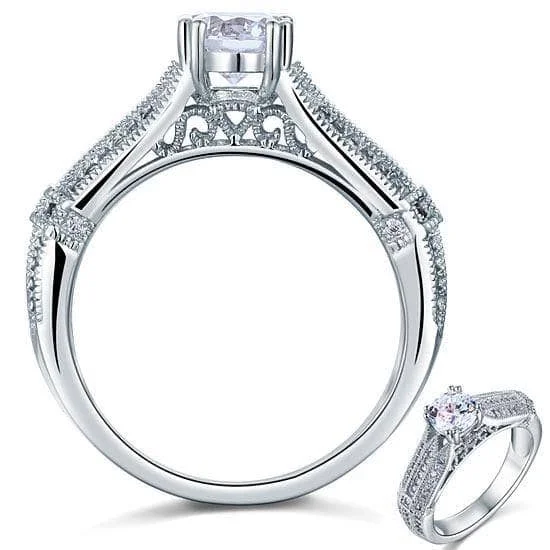 timeless engagement rings-Vintage Style 1 Carat Created Diamond Bridal Wedding Engagement Ring Jewelry