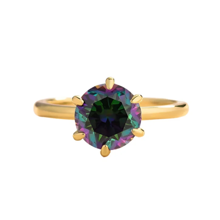 beautiful engagement rings for women-Unique Yellow Gold Round Cut Alexandrite Engagement Ring