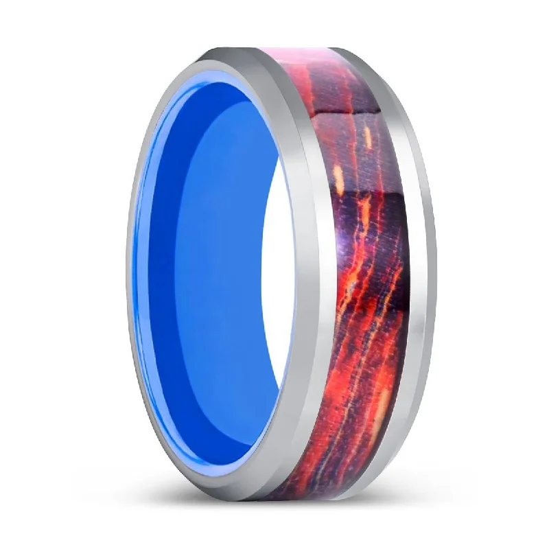 unique diamond rings for women-CLESTRIA | Blue Tungsten Ring, Galaxy Wood Inlay Ring, Silver Edges