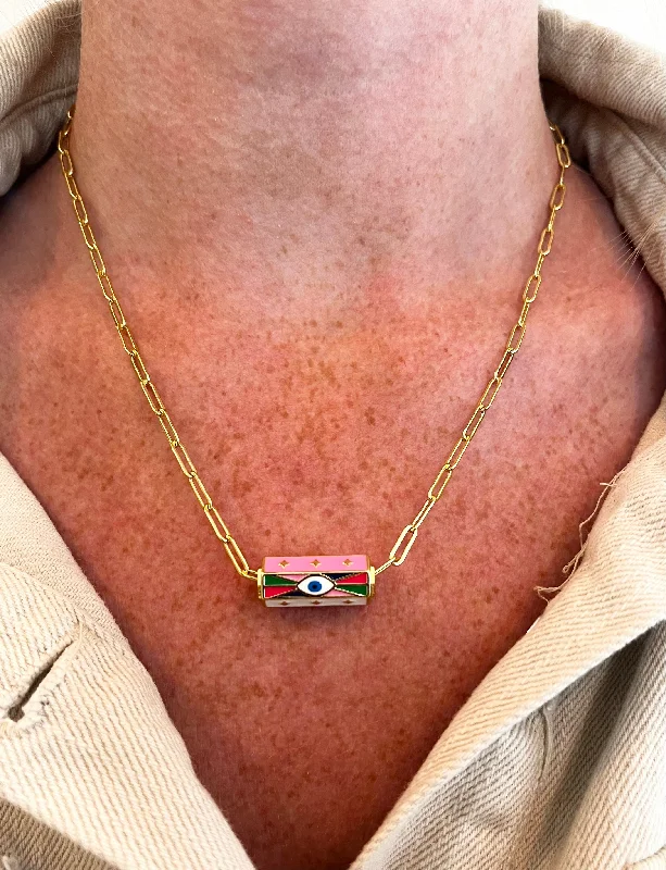 art deco necklaces for women-Pink Prism Eye Necklace