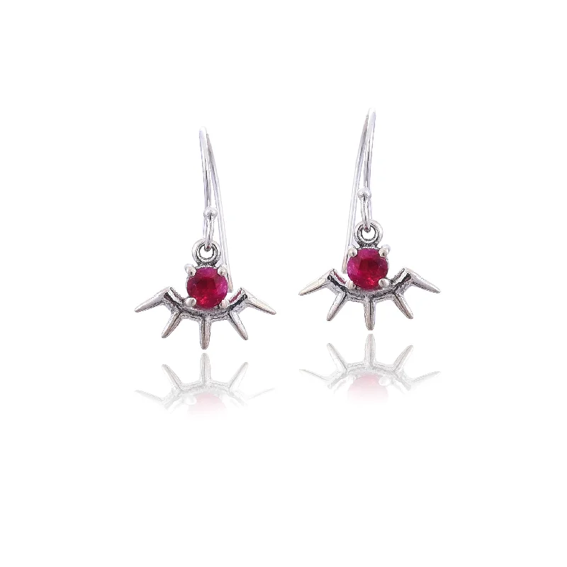 exotic earrings for women-Silver Mountain 925 Silver Ruby hook Earring