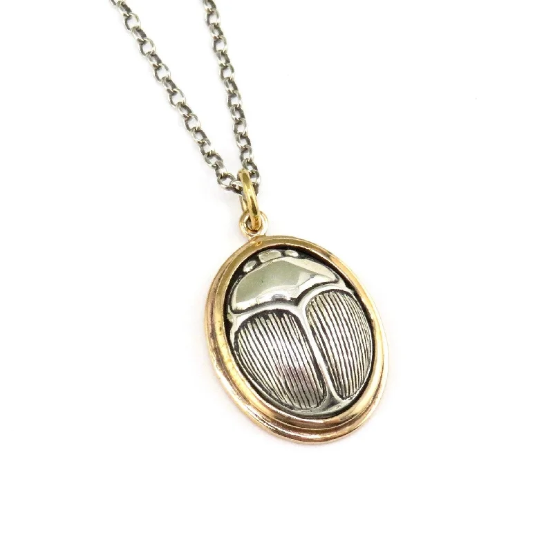 multi-layer necklaces for women-Mixed Metal Scarab Necklace