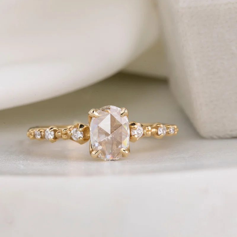 affordable solitaire engagement rings-Wisteria Ring, 0.63ct Oval Rose Cut Diamond, 14k Yellow Gold (One of a kind)