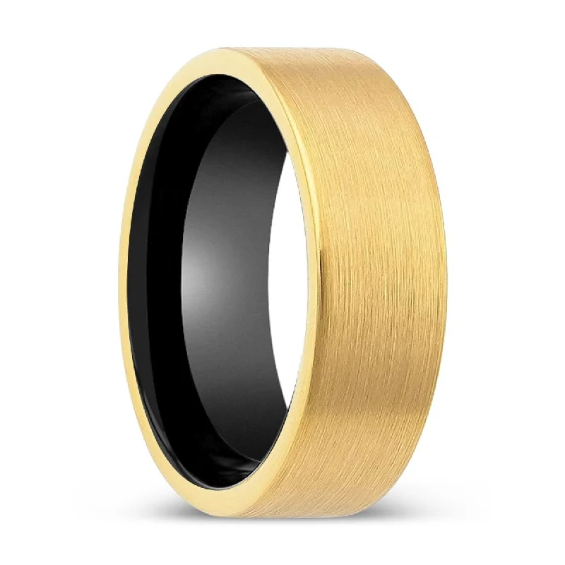 ruby rings for women-WAVEMEET | Black Ring, Gold Tungsten Ring, Brushed, Flat