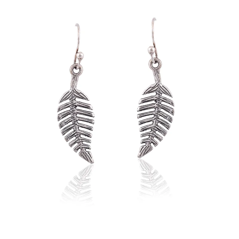 trendy ear cuffs for women-Silver Mountain Sterling silver fish hook leaf earring