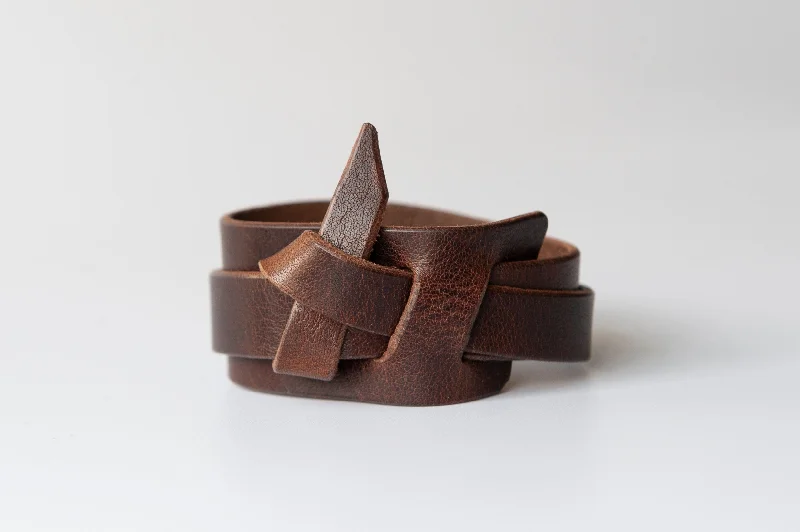 minimalistic bangles for women-Leather Hitch Bracelet Rustic Brown Wrap Cuff Handmade