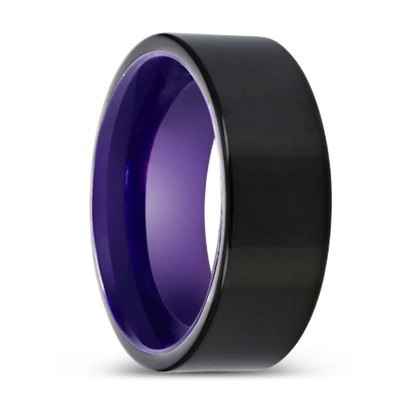 vintage diamond rings for women-MAXWELL | Purple Ring, Black Tungsten Ring, Shiny, Flat