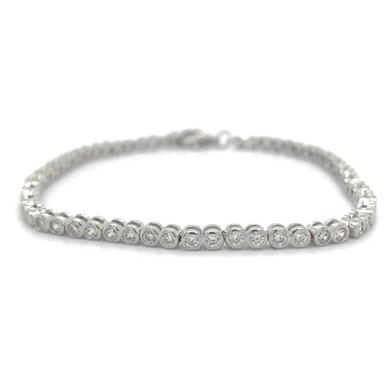 anniversary bangle sets for women-Sterling Silver Round Cz Tennis Bracelet