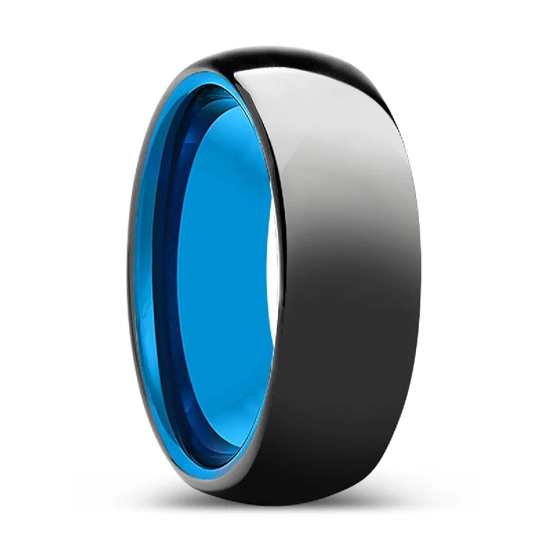 birthstone rings for women-EUPHORIA | Blue Tungsten Ring, Black Tungsten Ring, Shiny, Domed