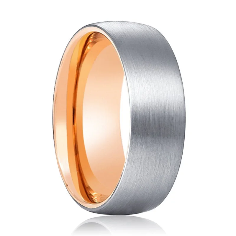 art deco rings for women-GTR | Rose Gold Ring, Silver Tungsten Ring, Brushed, Domed