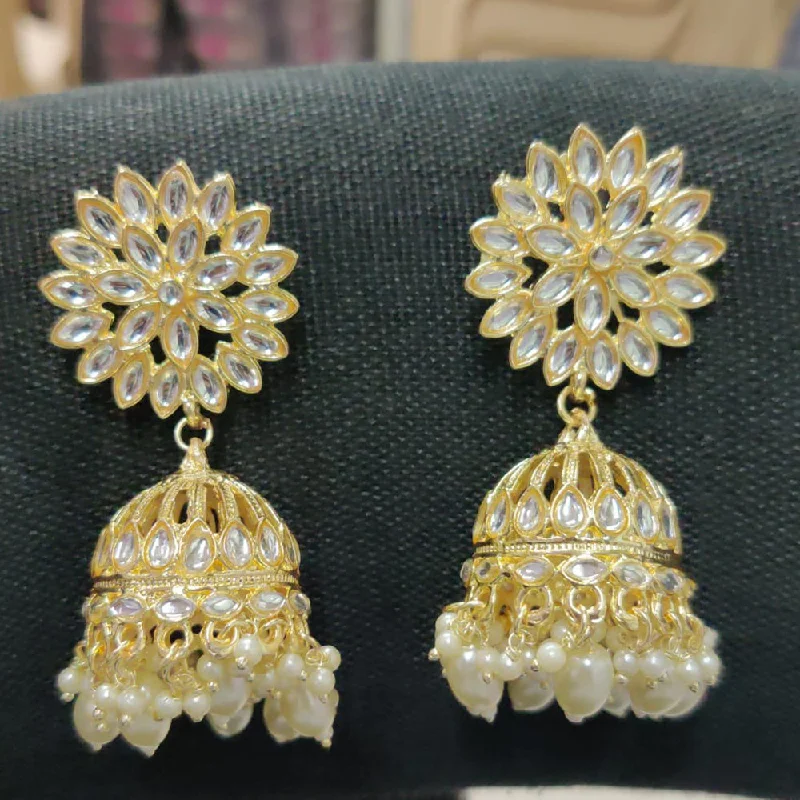 elegant crystal earrings for women-Shreeji Gold Plated Kundan Stone Jhumki Earrings