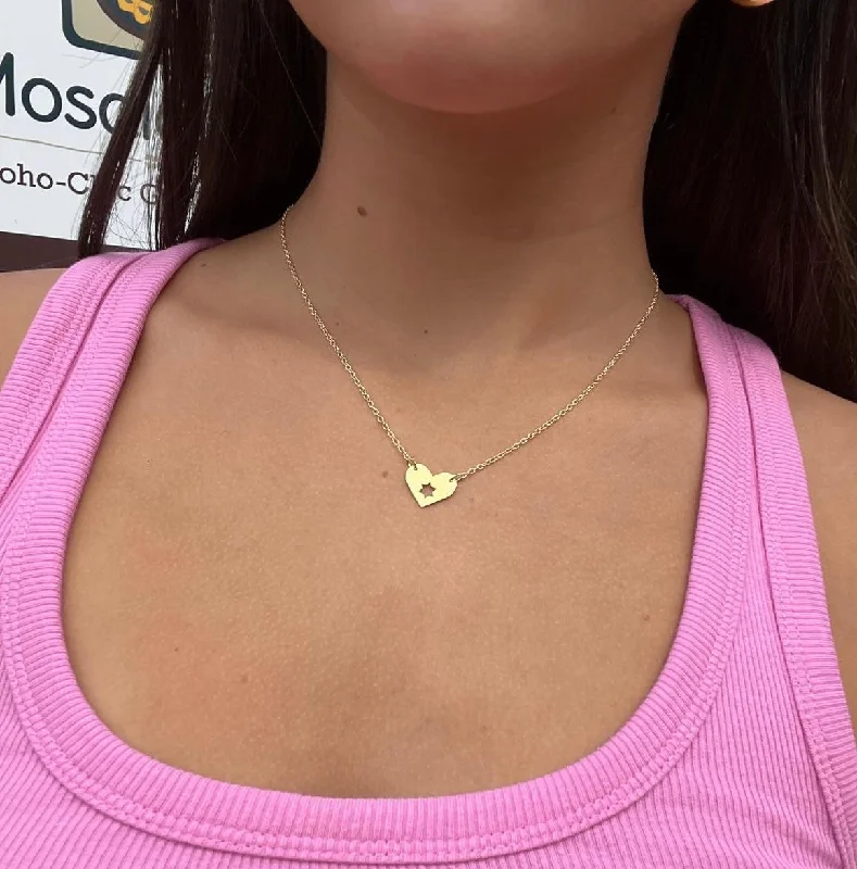 birthstone necklaces for women-Gold 'Israel At Heart' Necklace