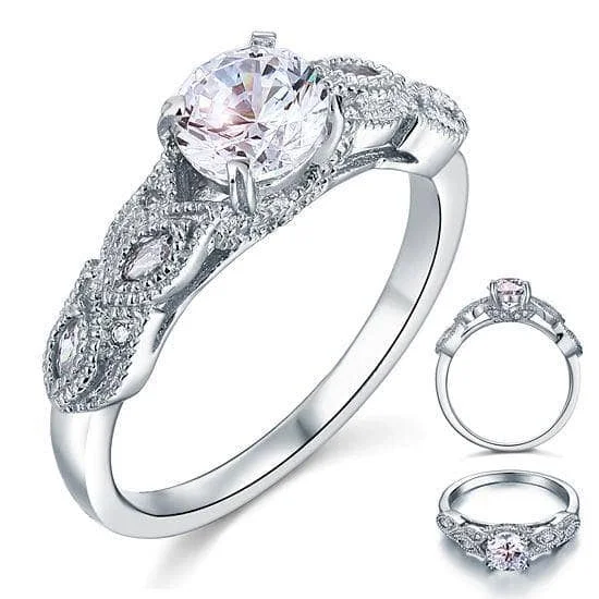 simple engagement rings-Vintage Style 1 Ct Bridal Wedding Engagement Ring