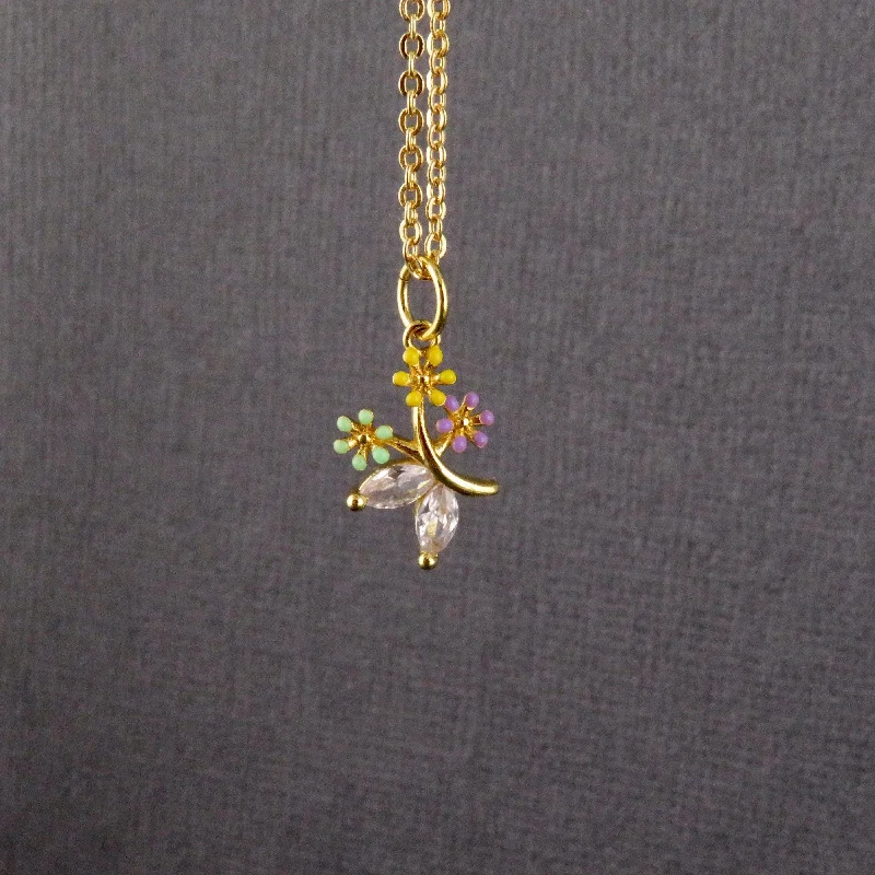 birthstone necklaces for women-Flower Bouquet Necklace - Gold